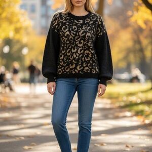 Joseph Black and Tan Leopard Print Sweater